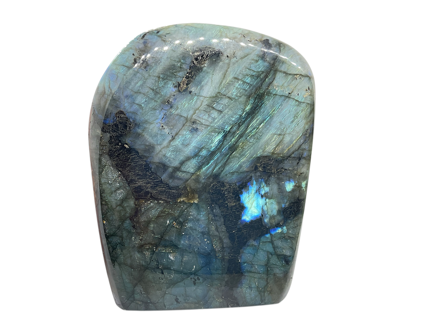 Labradorit Freeform I hochglanzpoliert I Highlight für jeden Raum I Unikat-Masterpiece 1523 I Top 1A-Qualität I 11x4,5x14cm I 1425 gr. I Madagaskar