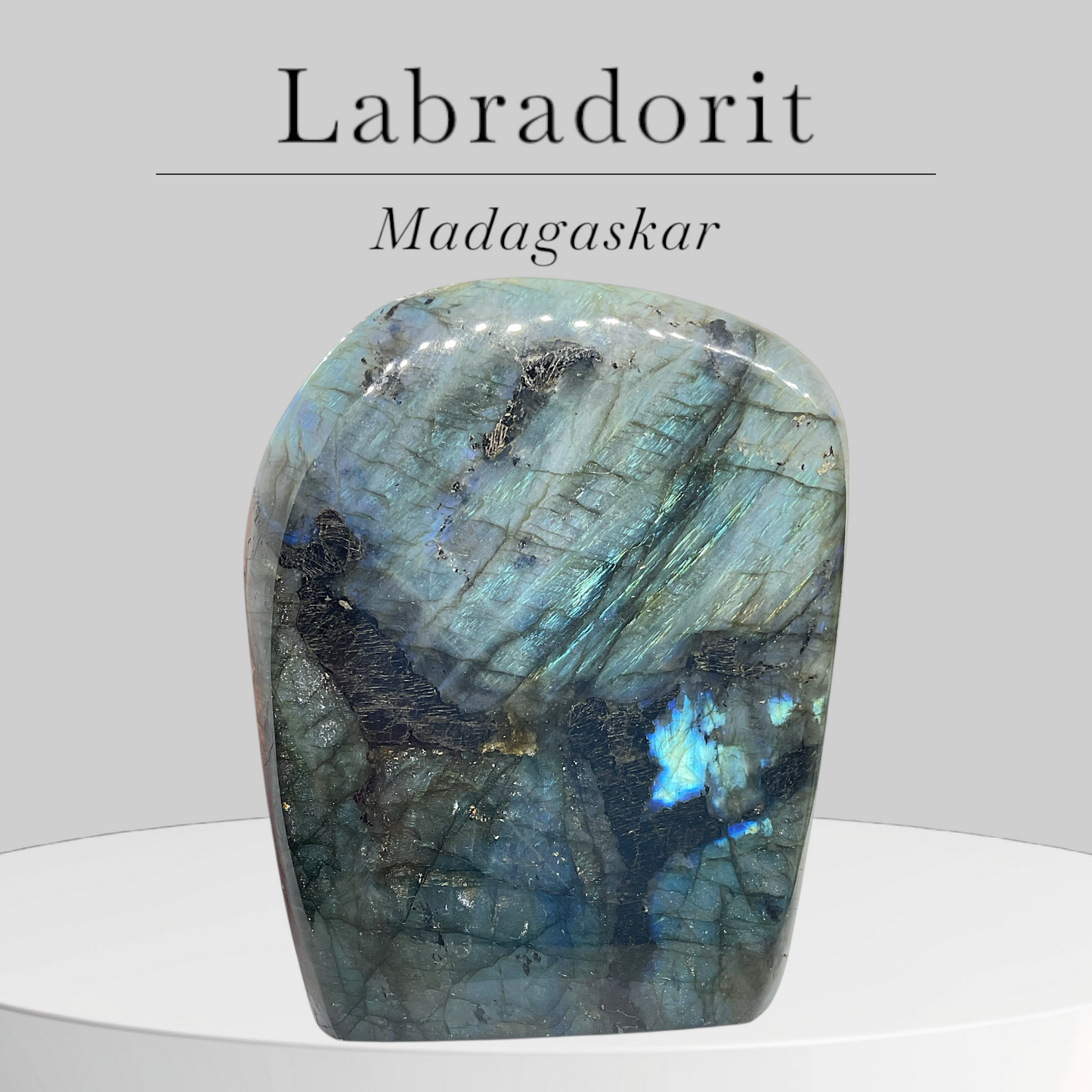 Labradorit Freeform I hochglanzpoliert I Highlight für jeden Raum I Unikat-Masterpiece 1523 I Top 1A-Qualität I 11x4,5x14cm I 1425 gr. I Madagaskar