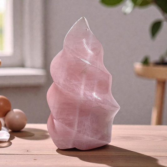 Kristall Flamme aus Rosenquarz | Unikat-Masterpiece 1536 | Sammlerstück I 773 gr. | 13x8x7 cm | Edelsteinspirale | Computerstein | Dekoration I Madagaskar