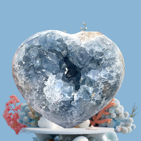 Coelestin Kristall in Herzform I 1,6 KG I 12x11x7cm I herrlich blaue Kristalle | Top 1A-Qualität | Sammlerstück I Unikat-Masterpiece 1640 I Madagaskar