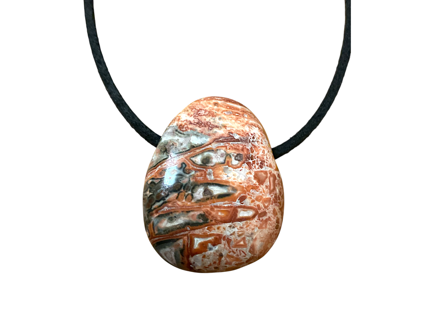 Edelstein Anhänger aus echtem Leopardenjaspis I Tropfenanhänger I starker Schutzstein I mit 80 cm Wildlederband I Brasilien