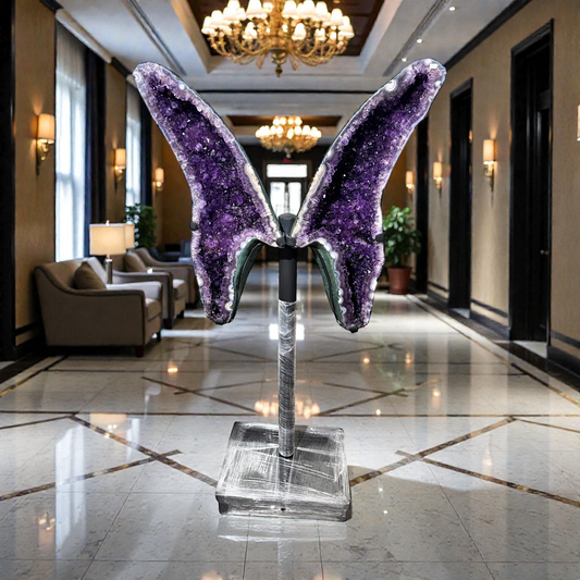 XXXL Amethyst Schmetterling auf Metallständer I 64 KG I 77x73x12cm I Blickfang I Museumsstück I repräsentative Dekoration I Unikat-Masterpiece 1679  I Sammlerstück I Brasilien