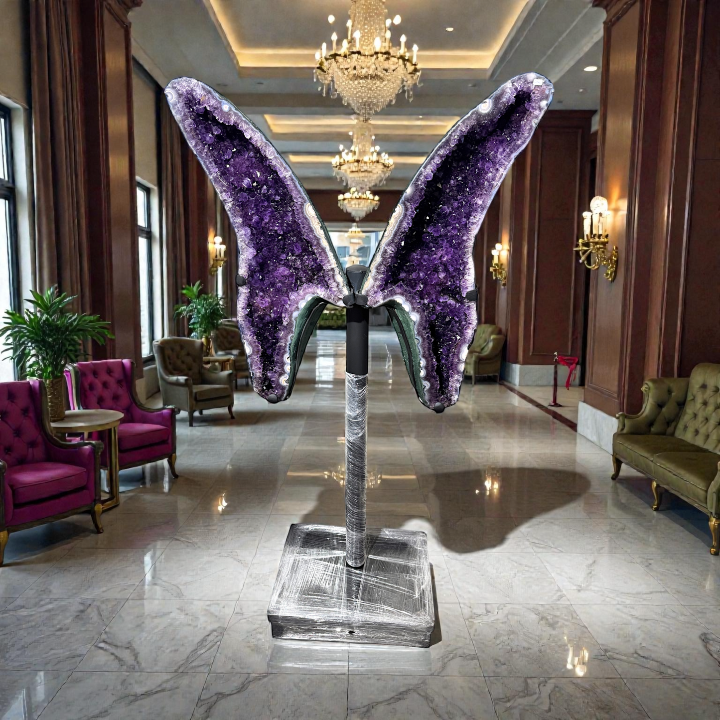 XXXL Amethyst Schmetterling auf Metallständer I 64 KG I 77x73x12cm I Blickfang I Museumsstück I repräsentative Dekoration I Unikat-Masterpiece 1679  I Sammlerstück I Brasilien