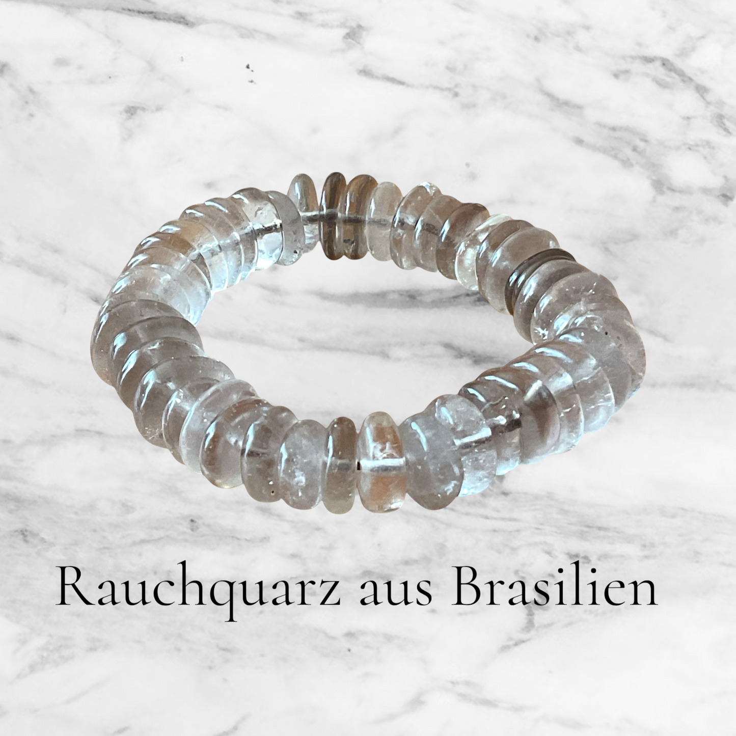 Rauchquarz Armband „Rondell“ – Edelstein Armband in AAA-Qualität aus Brasilien – 18 cm, Rondelle ca. 12 mm, Gewicht ca. 40 g – angenehm zu tragen – Naturstein Schmuck für Entspannung & Gelassenheit