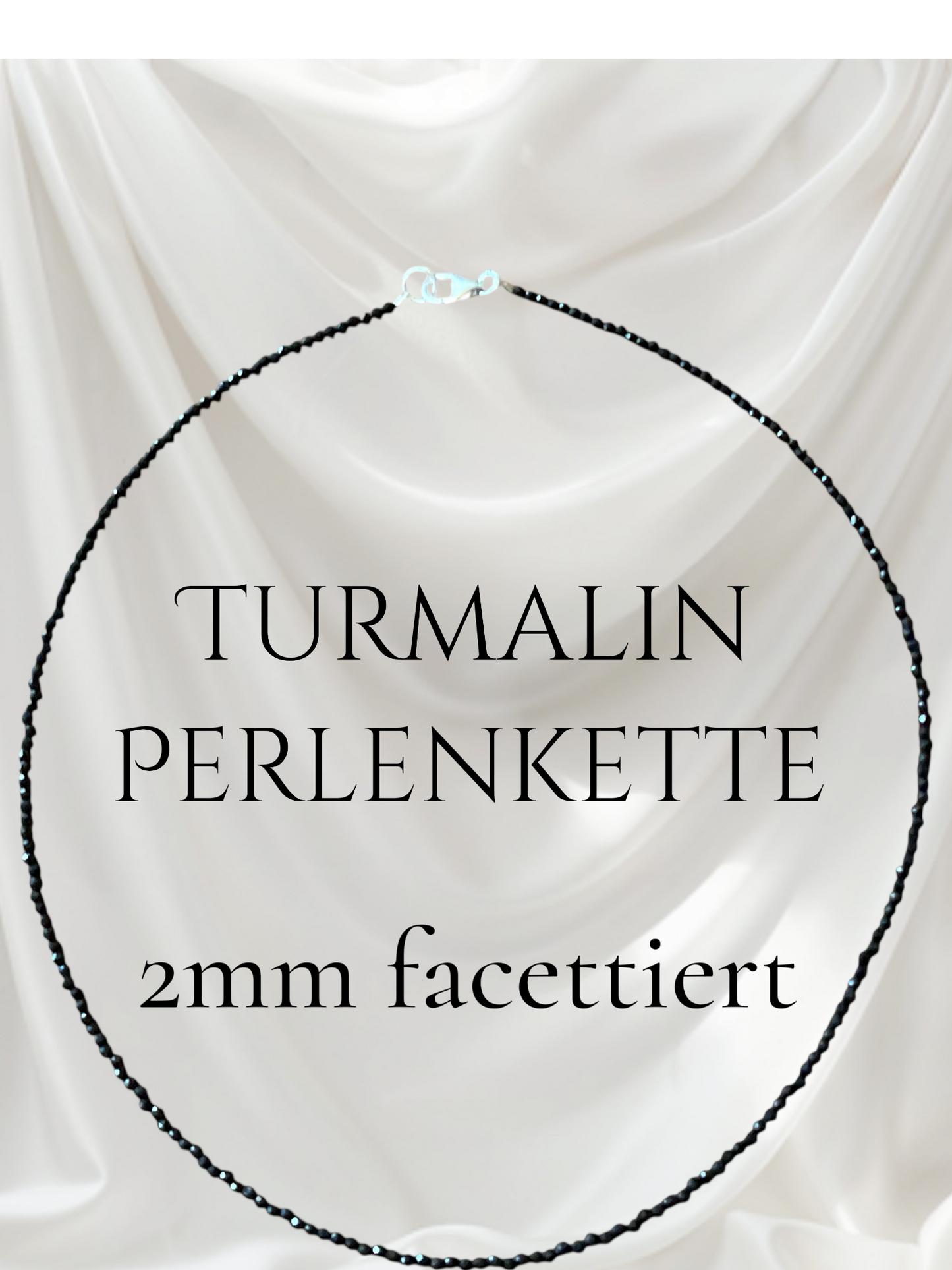Turmalin (Schörl) Perlenkette 2mm facettiert I Länge 45cm I starker Schutzstein I Geschenkverpackung I Heilstein I hochwertige AAA-Qualität I Brasilien