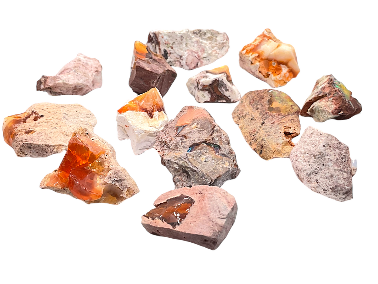 Feueropal Edelsteine Rohsteine I 13 Stück wie abgebildet I insgesamt 52gr. I Unikat-Masterpiece 1681 I Sammlerstück I Mexiko