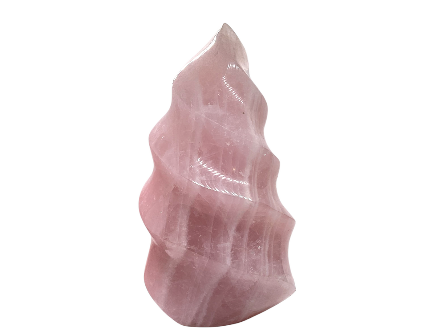 Rosenquarz Kristall Flamme I Edelsteinspirale I 8x6x15cm I 960gr. I Unikat-Masterpiece I AAA-Qualität I Sammlerstück I Madagaskar