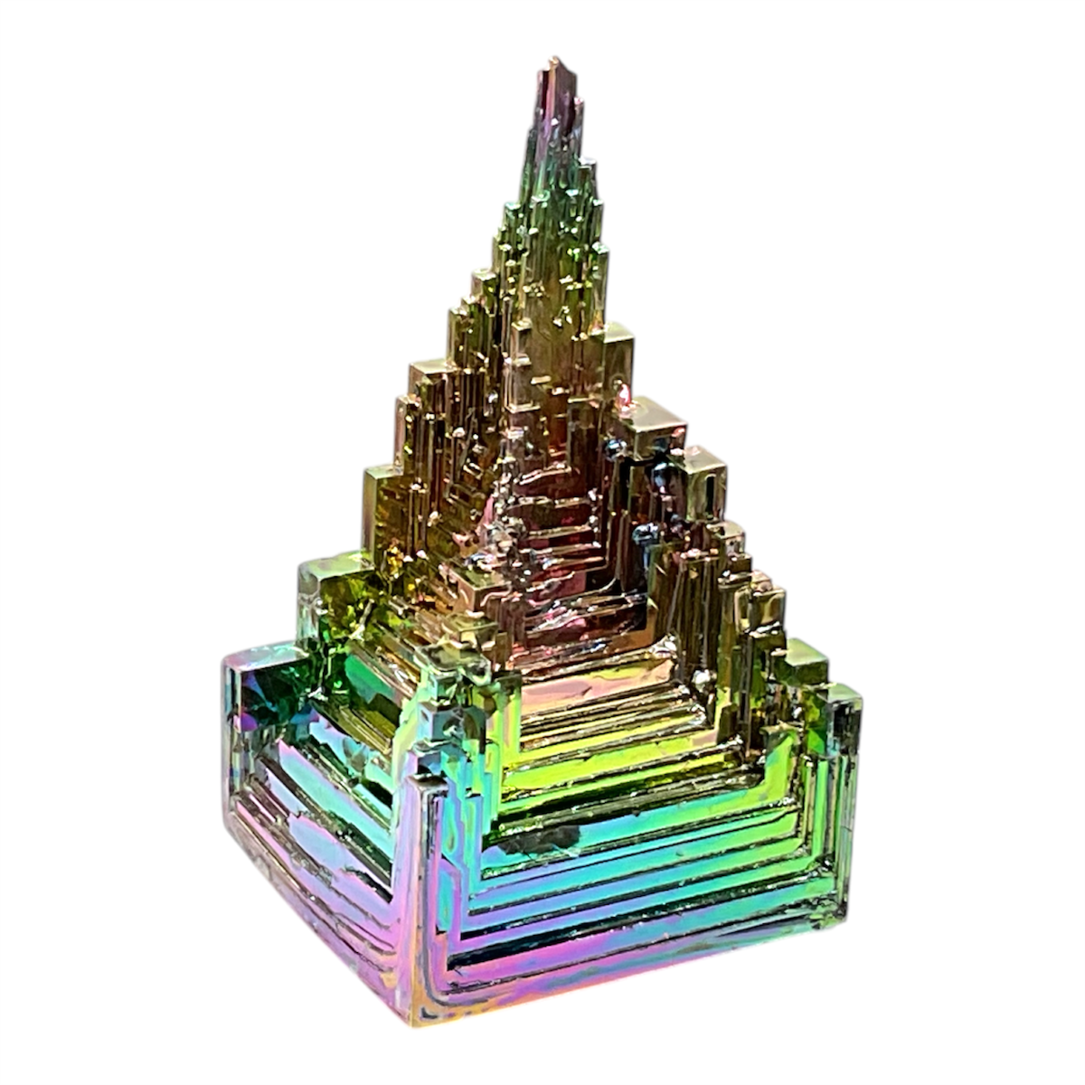 Wismut Kristall Bismut Pyramide 80–100g – Skelettkristall Regenbogenfarben Irisierend – ca. 60mm – Metall Kristall Deko – AAA Qualität