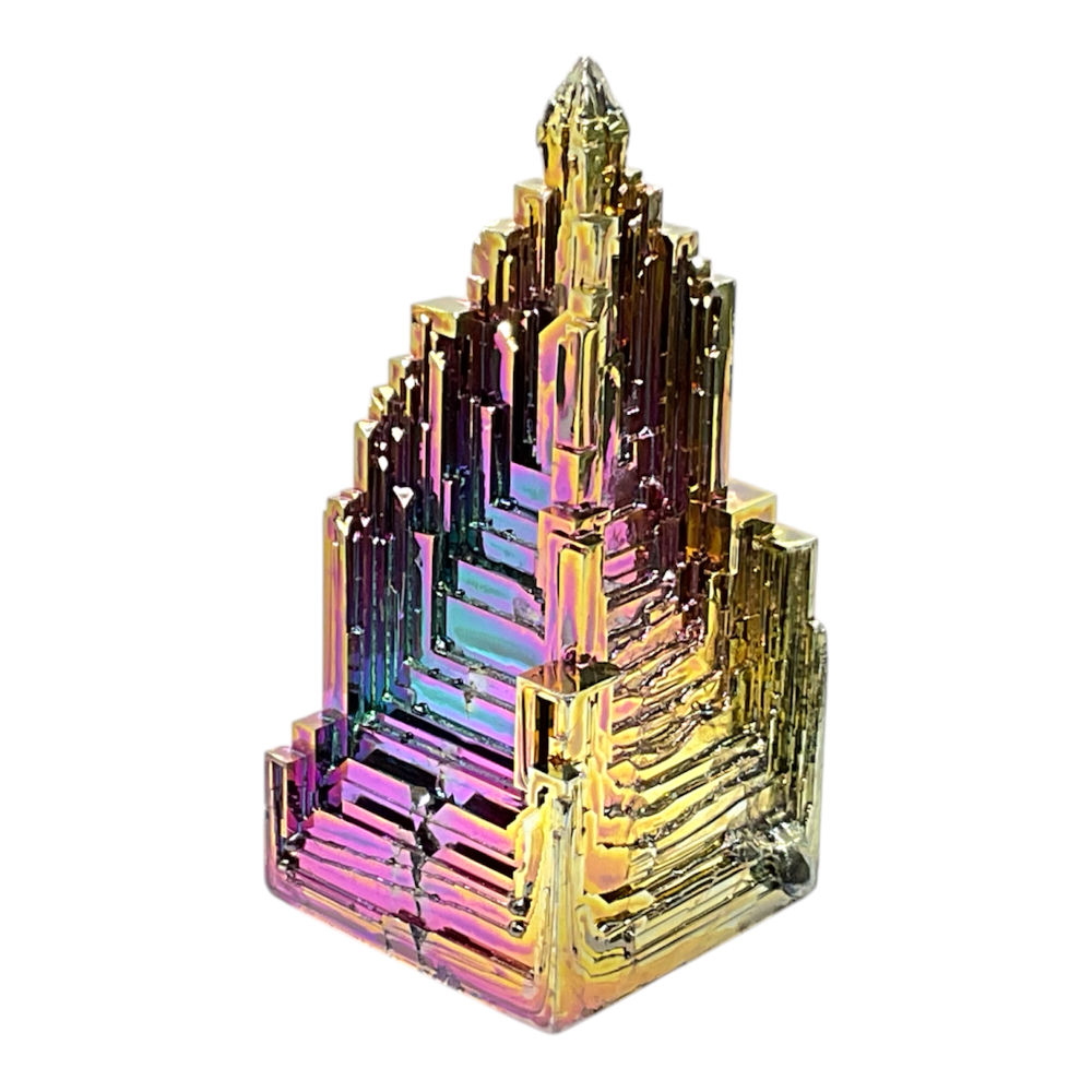 Wismut Kristall Bismut Pyramide 80–100g – Skelettkristall Regenbogenfarben Irisierend – ca. 60mm – Metall Kristall Deko – AAA Qualität