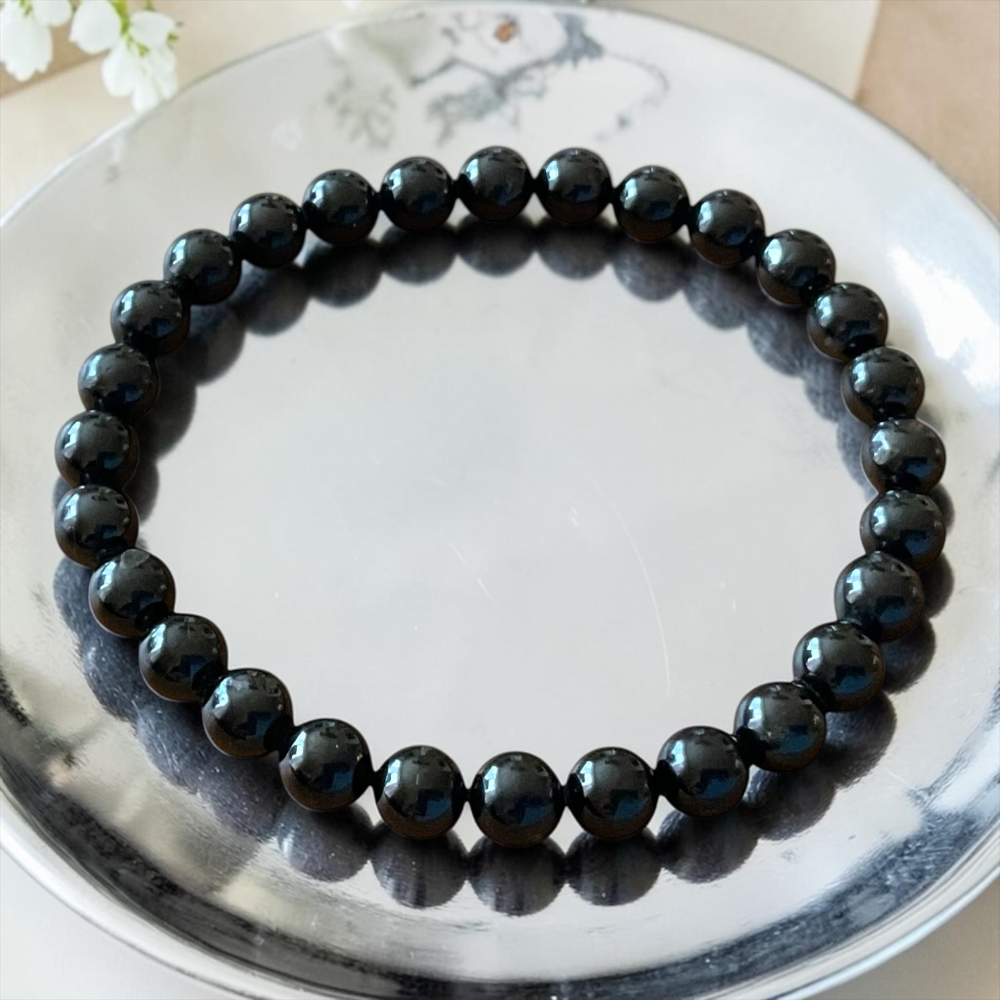 Turmalin (Schörl) Perlenarmband I 6mm I 18,0cm I starker Schutzstein I handgefertigt I elastisch I AAA-Qualität I Geschenkverpackung I Brasilien