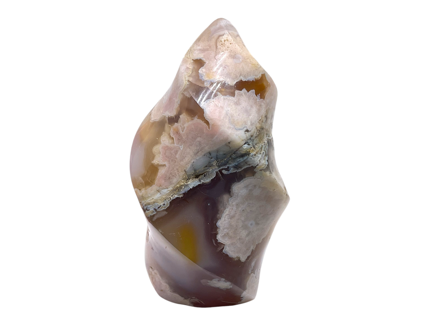 Blumenachat Kristall Flamme - 627 g Unikat aus Madagaskar - Polierter Edelstein (ca. 7 x 7 x 12 cm) - Sammlerstück - Naturstein Deko - Masterpiece 1531