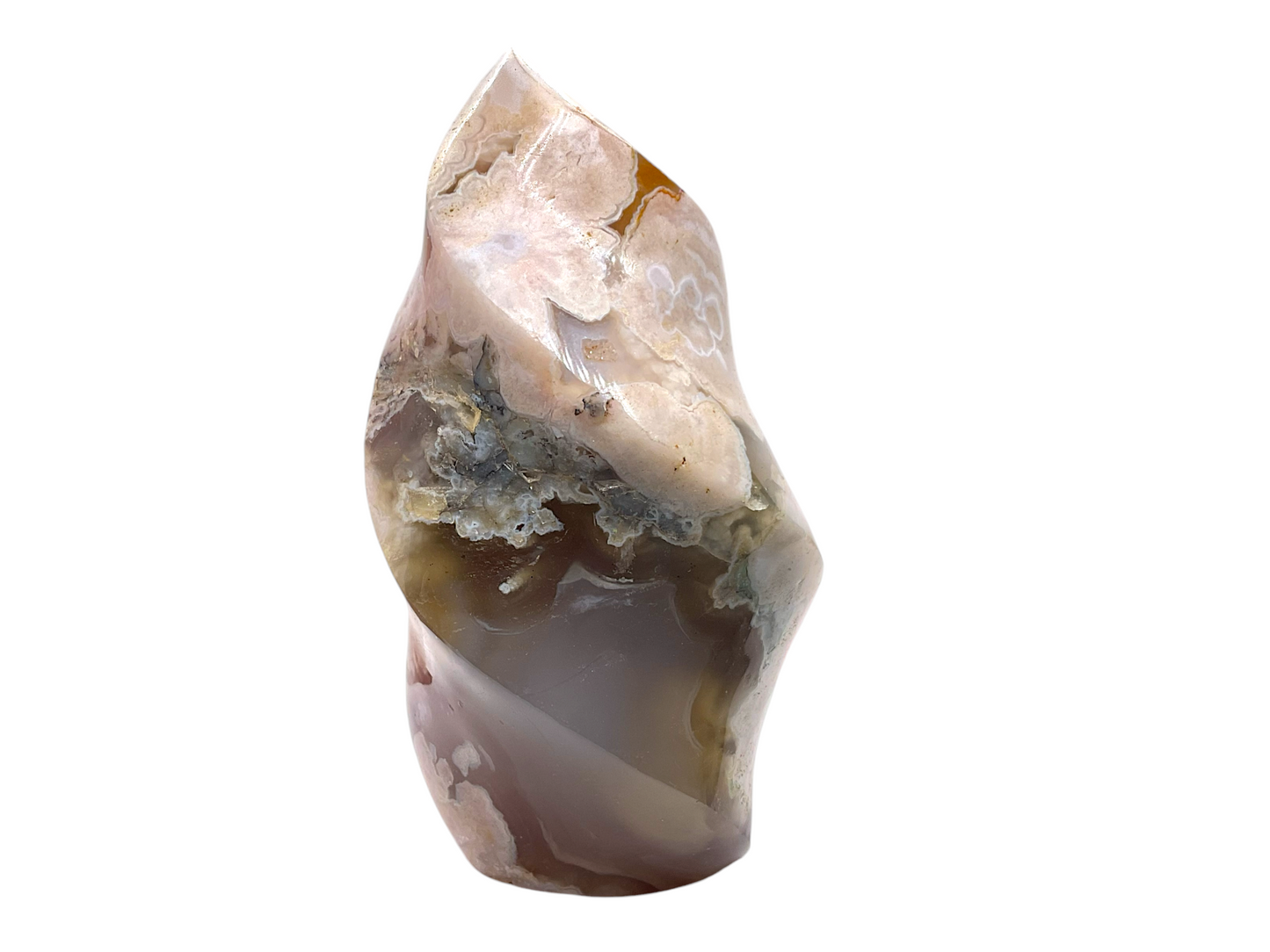 Blumenachat Kristall Flamme - 627 g Unikat aus Madagaskar - Polierter Edelstein (ca. 7 x 7 x 12 cm) - Sammlerstück - Naturstein Deko - Masterpiece 1531