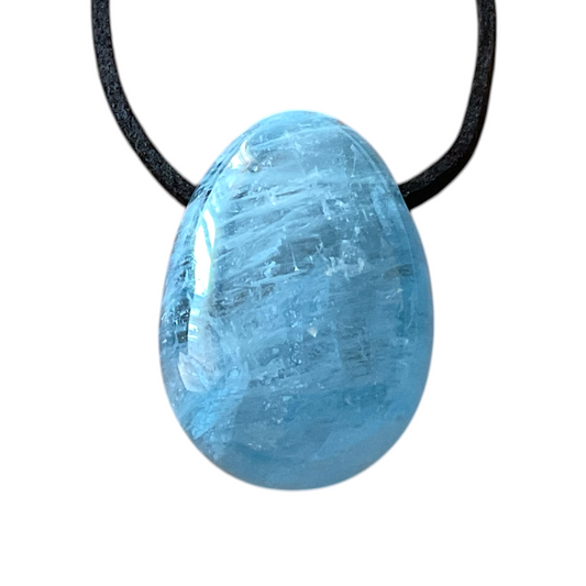 Aquamarin Anhänger Tropfen - Edelstein Kette mit 80 cm Band & Geschenkbox - Echter Aquamarin Schmuck Blau - Naturstein in AAA - Qualität aus Brasilien