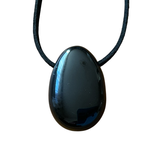 Obsidian Anhänger Tropfen – Edelstein Kette mit 80 cm Band & Geschenkbox – Echter Obsidian Schmuck Schwarz – Naturstein in AAA-Qualität aus Brasilien – 30x20 mm