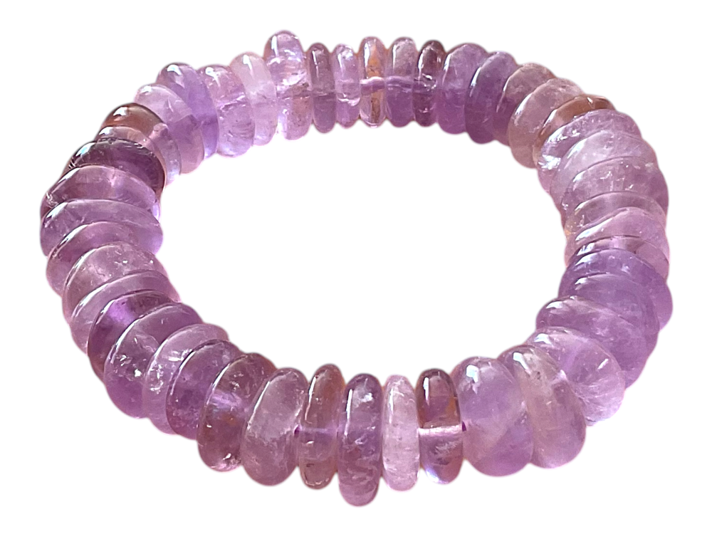 Amethyst Armband „Rondell“ – Edelstein Armband in AAA-Qualität aus Brasilien – 18 cm, Rondelle ca. 12 mm, Gewicht ca. 40 g – angenehm zu tragen – Naturstein Schmuck für Ruhe & innere Balance