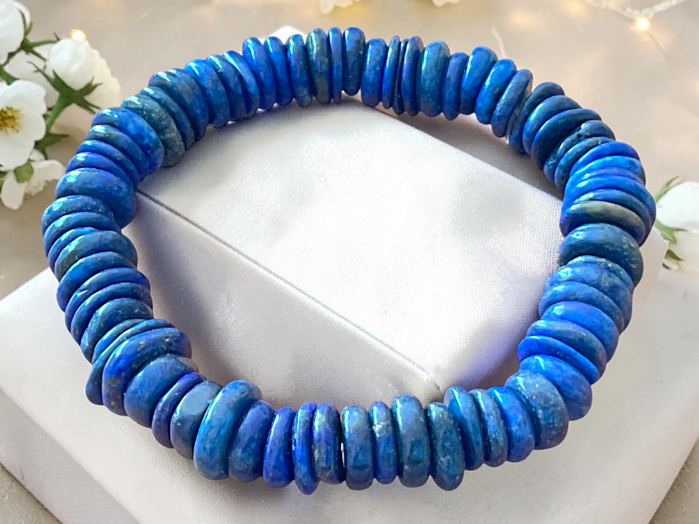 Lapislazuli Armband „Rondell“ – Edelstein in AAA-Qualität aus Pakistan – 18 cm, angenehm zu tragen – Naturstein Schmuck für Weisheit & innere Klarheit