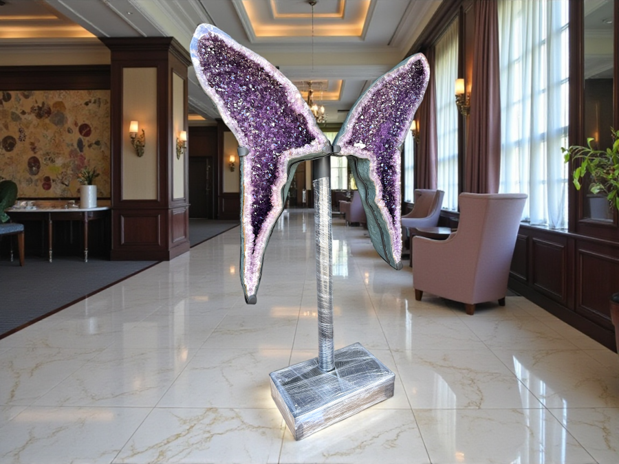 XXXL Amethyst Schmetterling auf Metallständer I 136 KG I 180x115x17cm I AAA-Qualität I Exklusiver Blickfang & repräsentative Dekoration I Museumsstück I Unikat-Masterpiece 1679  I Sammlerstück I Brasilien