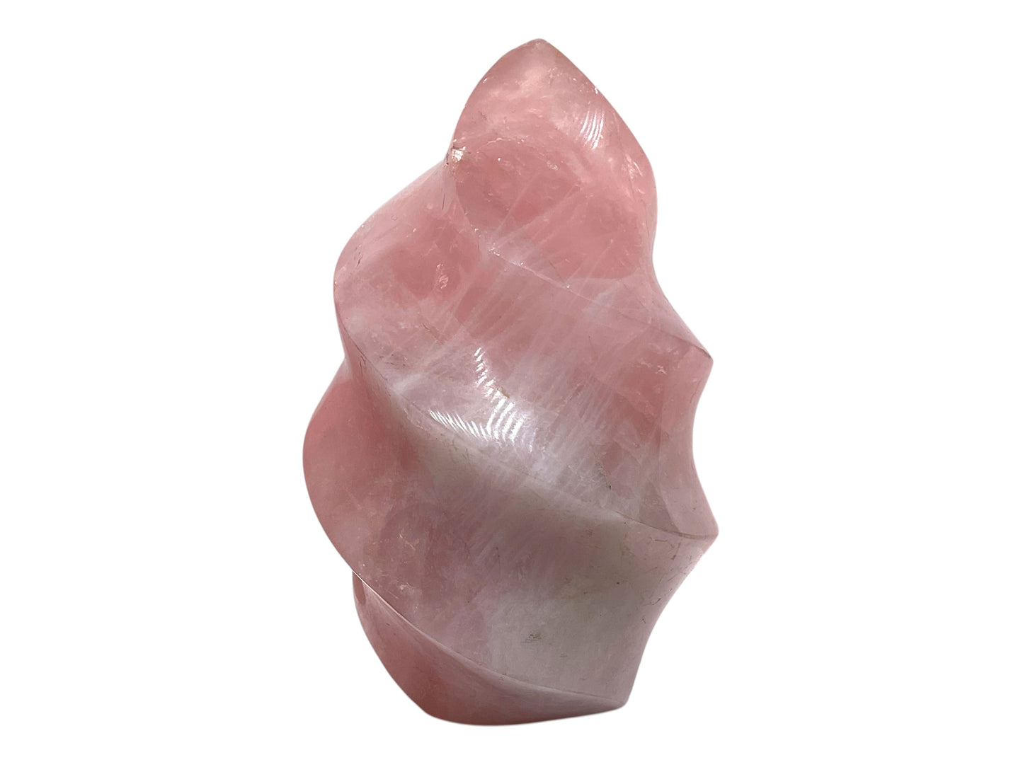 Rosenquarz Kristall-Flamme aus Madagaskar - Unikat 1537 - 867 g - 8 x 7 x 12 cm - Sammlerstück - Edelsteinspirale - Computerstein - Dekoration