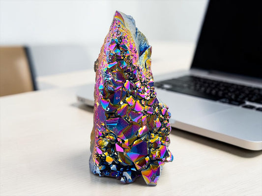 Aqua Aura Bergkristall Stufe - AAA-Qualität - 378 g - 12 x 5 x 6 cm - Unikat-Masterpiece Nr. 1612 - Brasilien - Sammlerstück & besonderer Blickfang