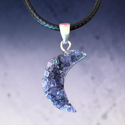 Amethyst Halbmond (Luna) Anhänger AAA-Qualität aus Brasilien - 20 × 15 mm - 925 Silber - echter Naturstein - Geschenkbox mit Edelsteinkarte