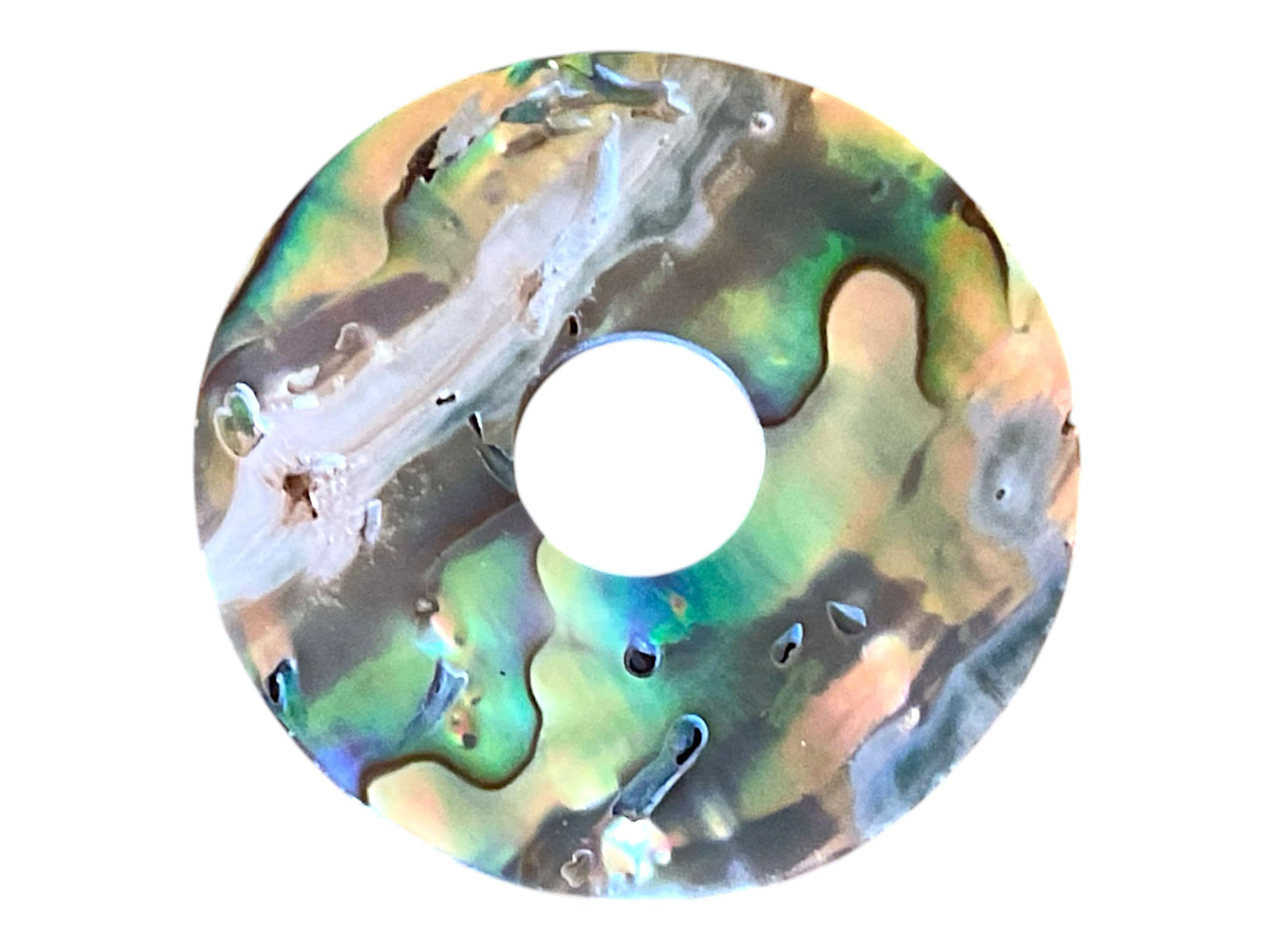 Abalone Paua Donut Anhänger aus Australien - 30 mm - 80 cm Wildlederband - echter Perlmutt - Geschenkverpackung - Handarbeit