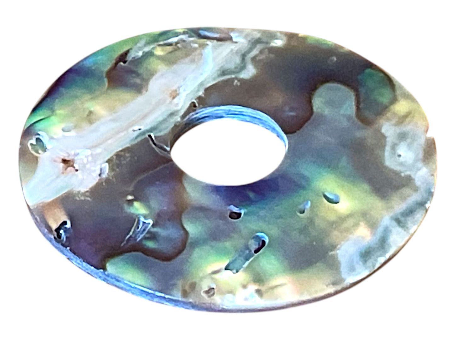 Abalone Paua Donut Anhänger aus Australien - 30 mm - 80 cm Wildlederband - echter Perlmutt - Geschenkverpackung - Handarbeit
