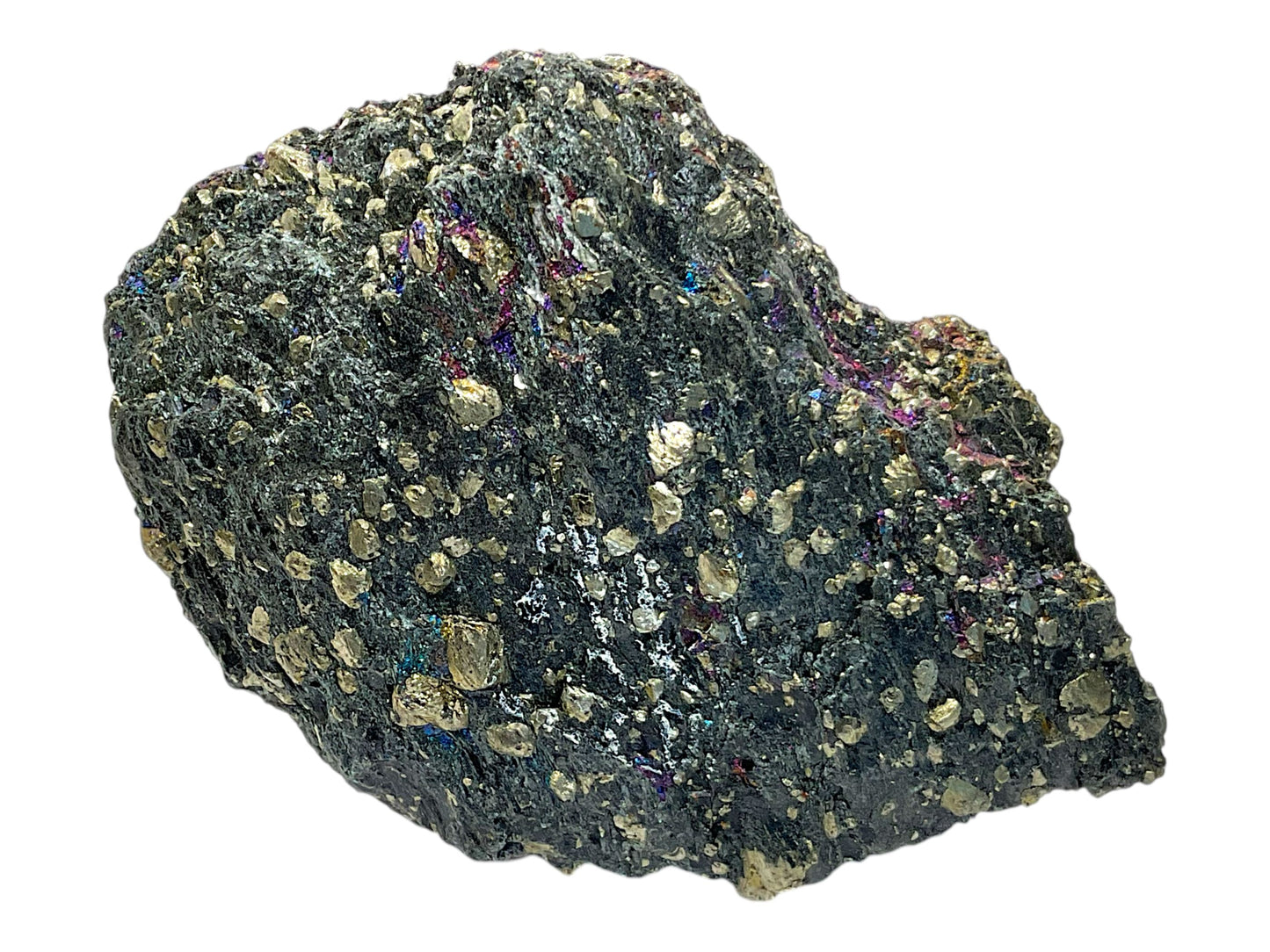 Chalkopyrit (Kupferkies) mit Anlauffarben auf hornblendereicher Matrix – Norwegen – 186 g – 9 × 6 × 2 cm – Sammlerstück - Unikat Nr. 1707