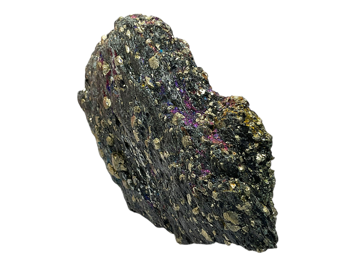 Chalkopyrit (Kupferkies) mit Anlauffarben auf hornblendereicher Matrix – Norwegen – 186 g – 9 × 6 × 2 cm – Sammlerstück - Unikat Nr. 1707