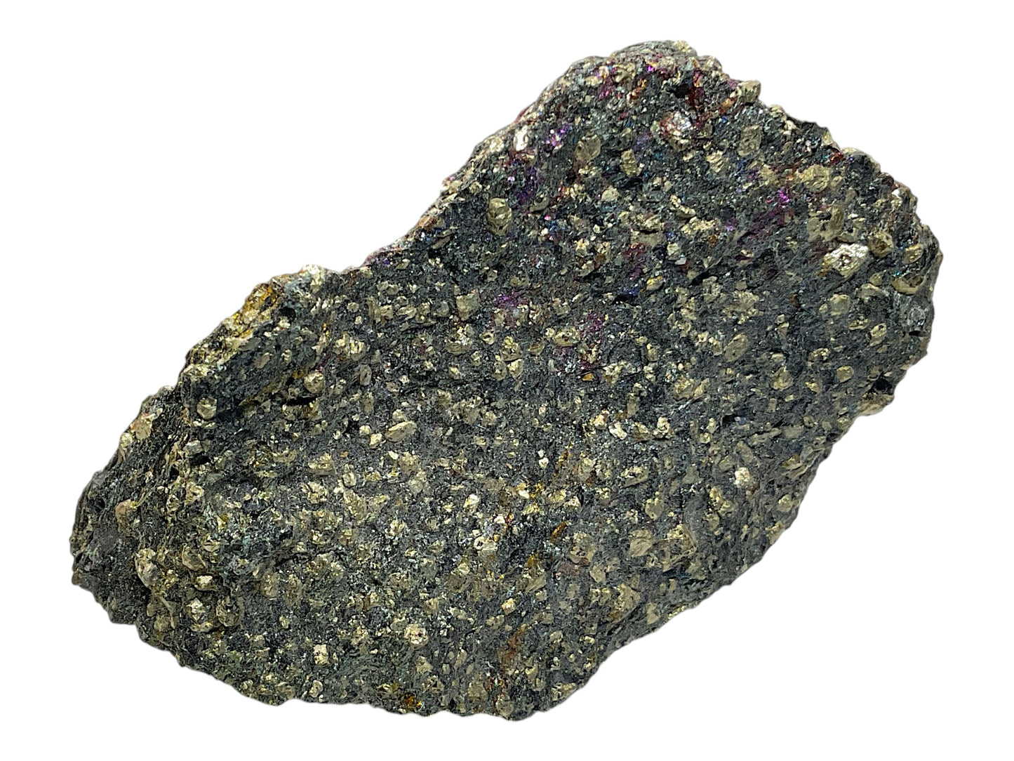 Chalkopyrit (Kupferkies) mit Anlauffarben auf hornblendereicher Matrix – Norwegen – 186 g – 9 × 6 × 2 cm – Sammlerstück - Unikat Nr. 1707