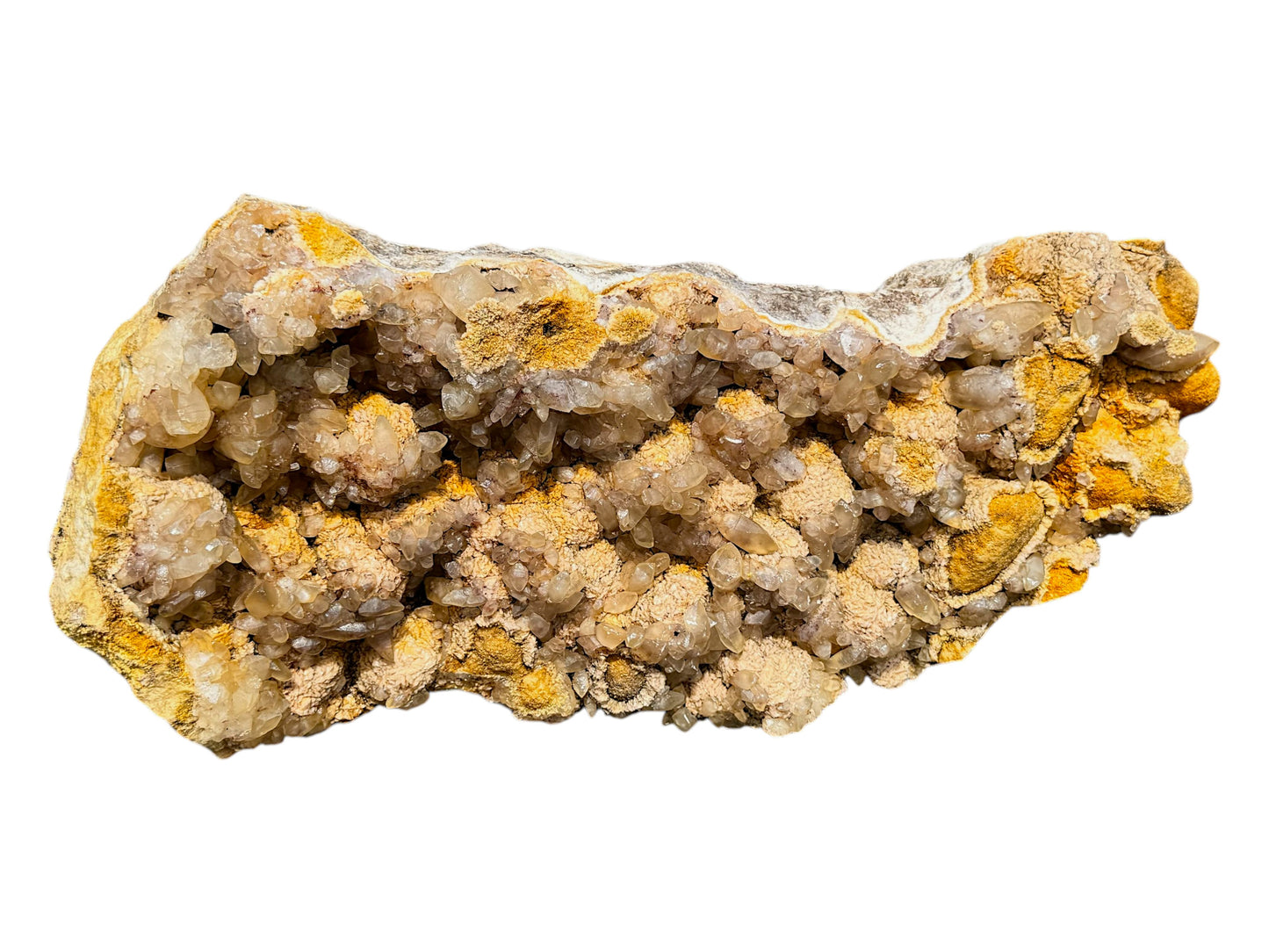 XXL Quarz auf Dolomit mit natürlichen Limonit-/Goethitverfärbungen – Madan, Bulgarien – 14,55 kg – 48 × 20 × 11 cm – Sammlerstück – Unikat-Masterpiece Nr. 1710