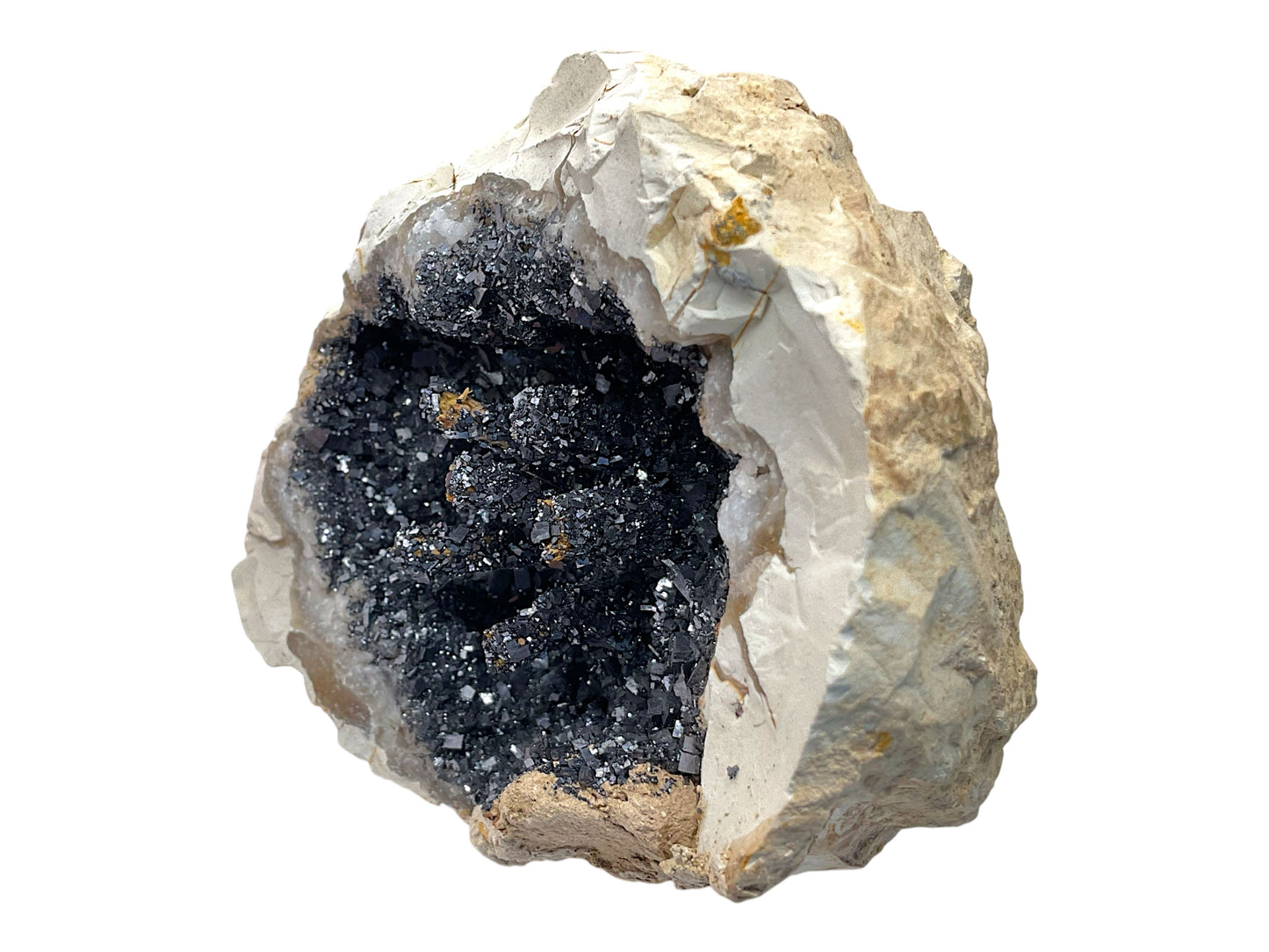 Naturgeode mit schwarzen Kristallen auf Quarz/Chalcedon – Marokko – 322 g – 7 × 8 cm – Sammlerstück – Unikat-Masterpiece Nr. 1712