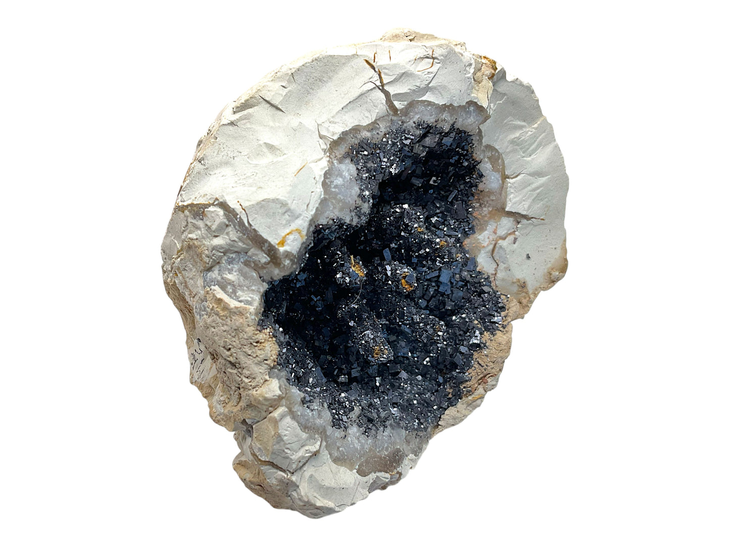 Naturgeode mit schwarzen Kristallen auf Quarz/Chalcedon – Marokko – 322 g – 7 × 8 cm – Sammlerstück – Unikat-Masterpiece Nr. 1712