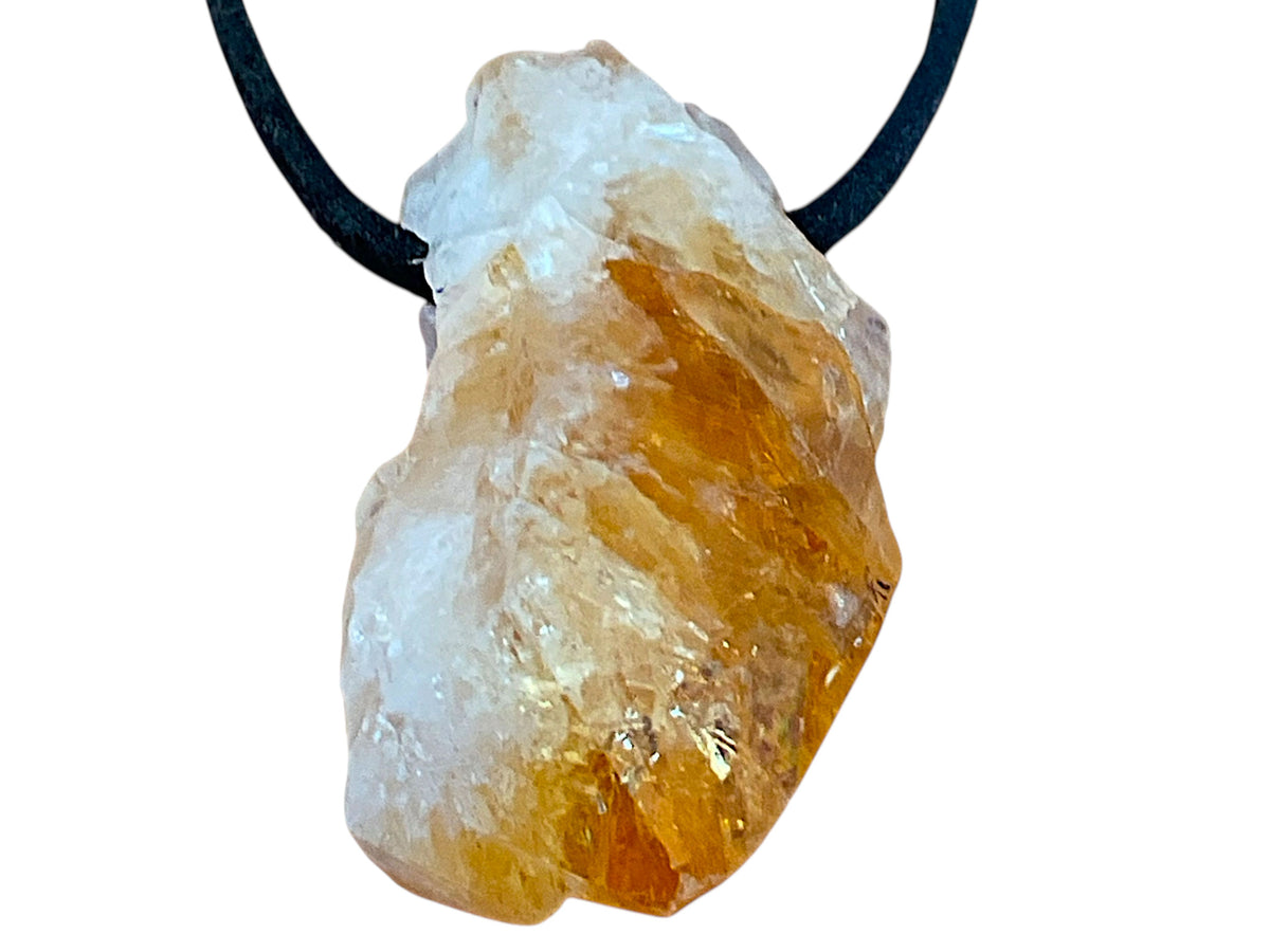 Citrin Rohstein Anhänger aus Brasilien – Naturstein Brocken ca. 4 cm – 20 g – mit 80 cm Wildlederband, Edelsteinkarte & Geschenkbox