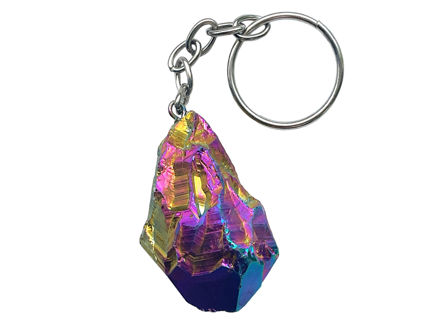 Steinfixx® Wunderschöner Amethyst Titanium Aura Quarz Schlüsselanhänger I Rainbow I Quarz-Aura I Titanium I Heilkristall I Heistein I USA I SALE