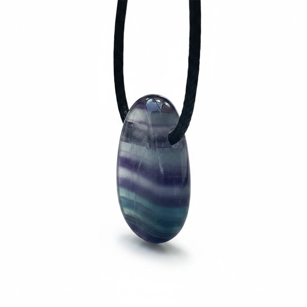 Regenbogenfluorit Anhänger Tropfen – Edelstein Kette mit 80 cm Band & Geschenkbox – Echter Fluorit Schmuck Mehrfarbig – Naturstein in AAA-Qualität aus Brasilien – 30x20 mm