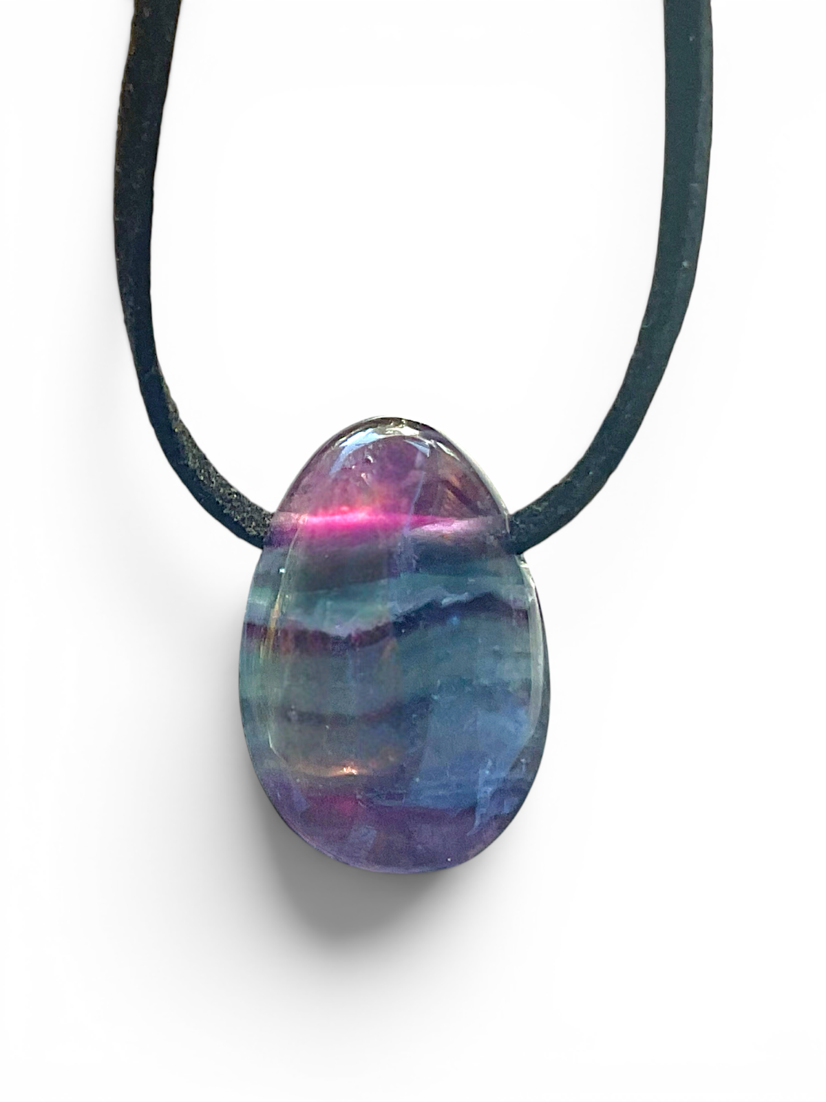 Regenbogenfluorit Anhänger Tropfen – Edelstein Kette mit 80 cm Band & Geschenkbox – Echter Fluorit Schmuck Mehrfarbig – Naturstein in AAA-Qualität aus Brasilien – 30x20 mm