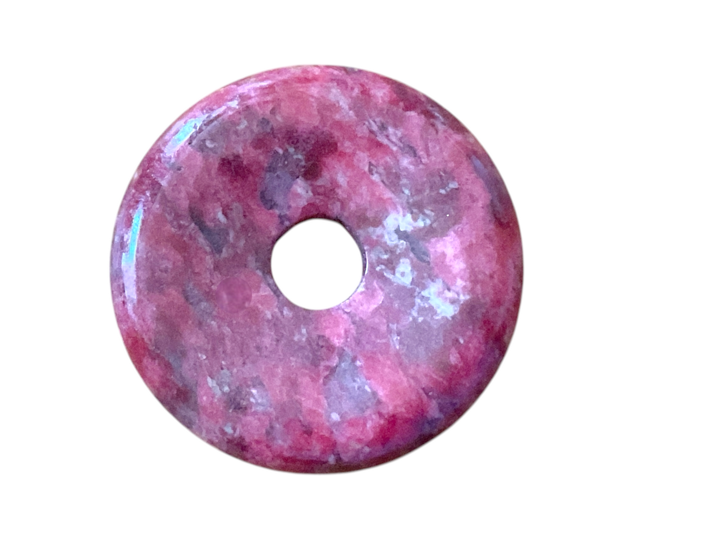 Thulit Donut -Edelstein - 30mm - optional mit 80cm Wildlederband und mit versilberter oder vergoldeter Spirale - AAA-Qualität - Norwegen