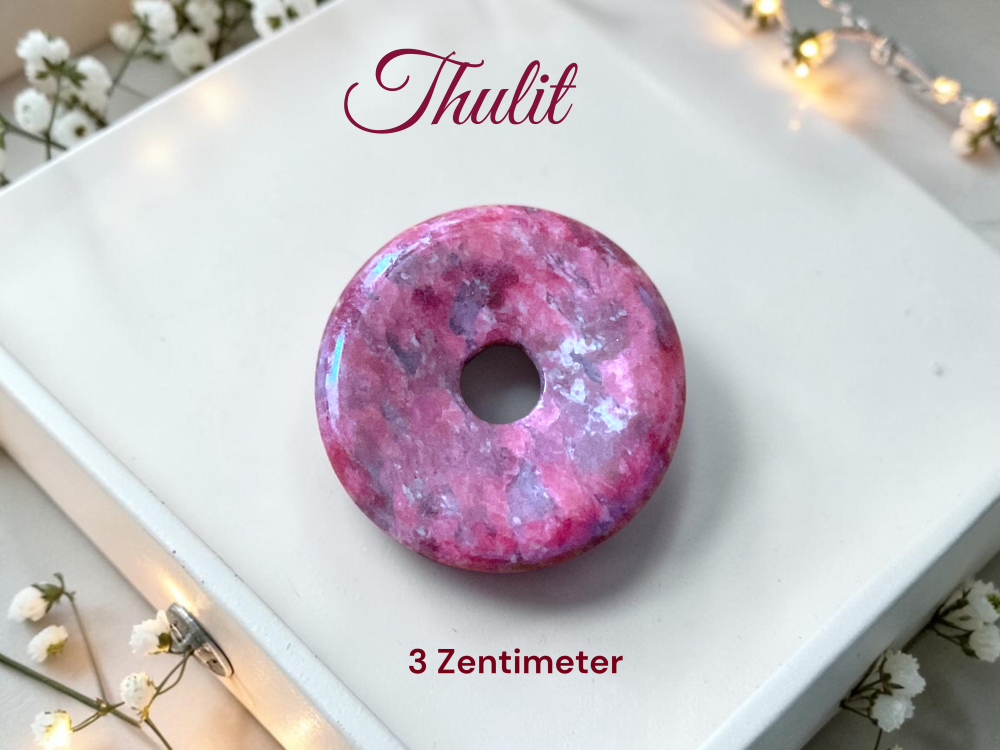 Thulit Donut -Edelstein - 30mm - optional mit 80cm Wildlederband und mit versilberter oder vergoldeter Spirale - AAA-Qualität - Norwegen