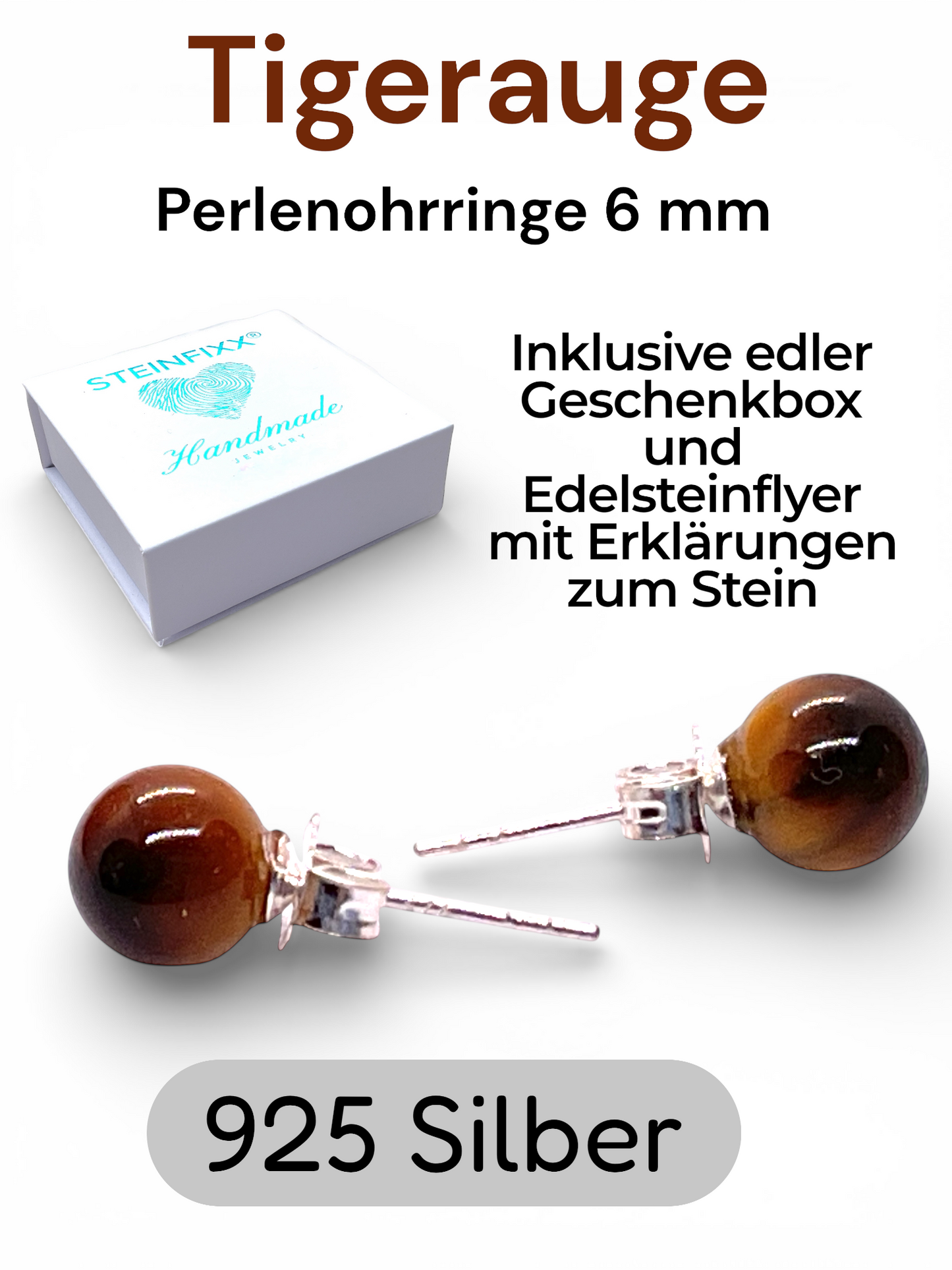 Silber Edelstein Perlen Ohrring | 6mm | 925 Silber  | in Geschenkbox | verschiedene Varianten | Ohrringe - Energiesteine