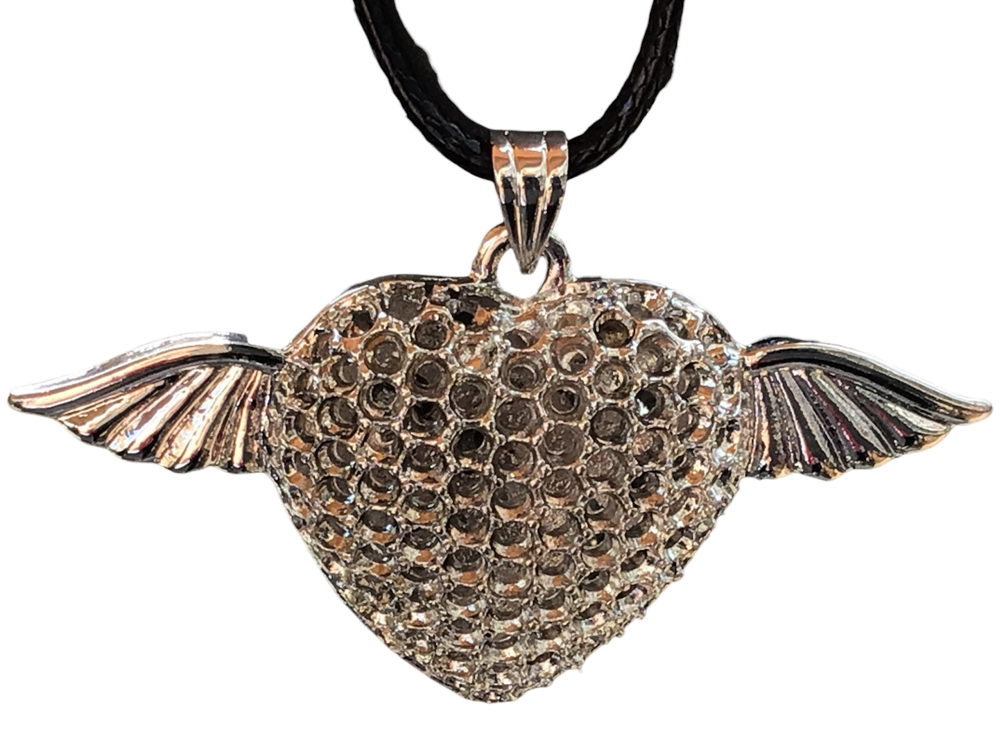 Edelstahlherz Kette Anhänger mit Flügeln - rhodiniert -  "I love Music" - zwei Motive  - Lederband SALE