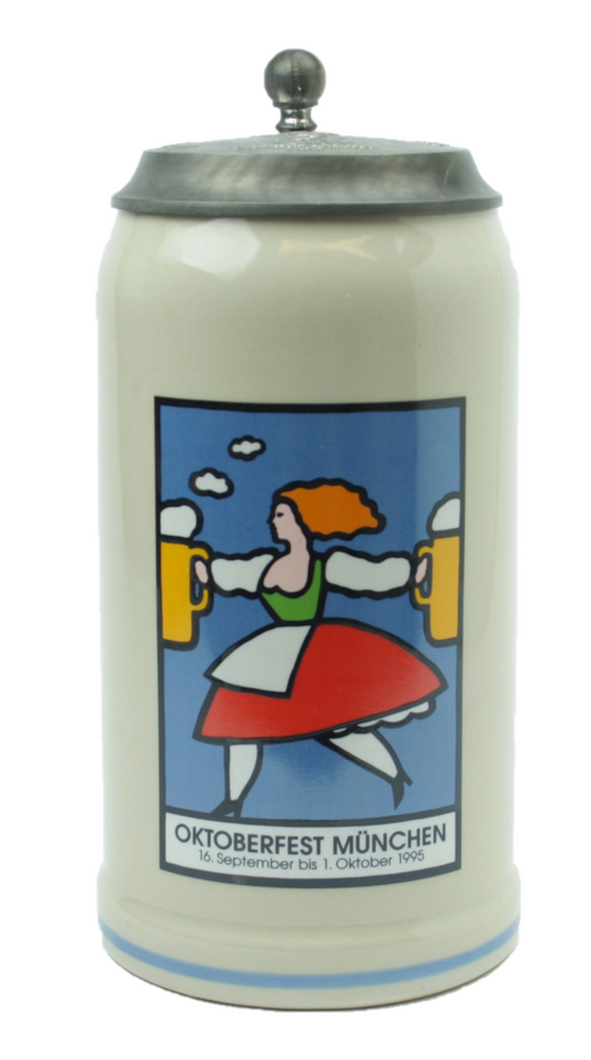 Original Oktoberfestkrug 1995 mit Zinndeckel I Jahreskrug I Zertifikat