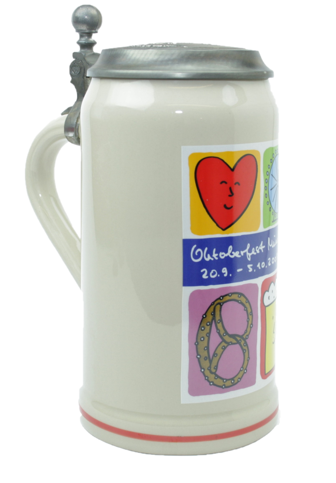Original Oktoberfestkrug 2008 mit Zinndeckel I Jahreskrug I Zertifikat
