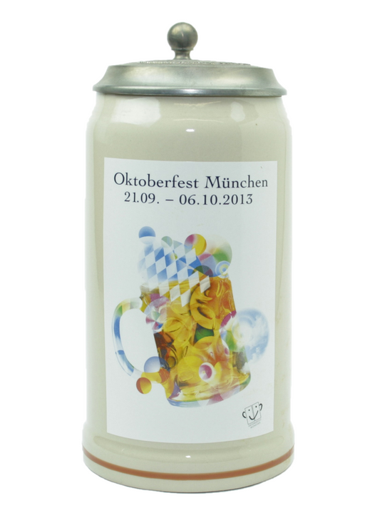 Original Oktoberfestkrug 2013 mit Zinndeckel I Jahreskrug I Zertifikat