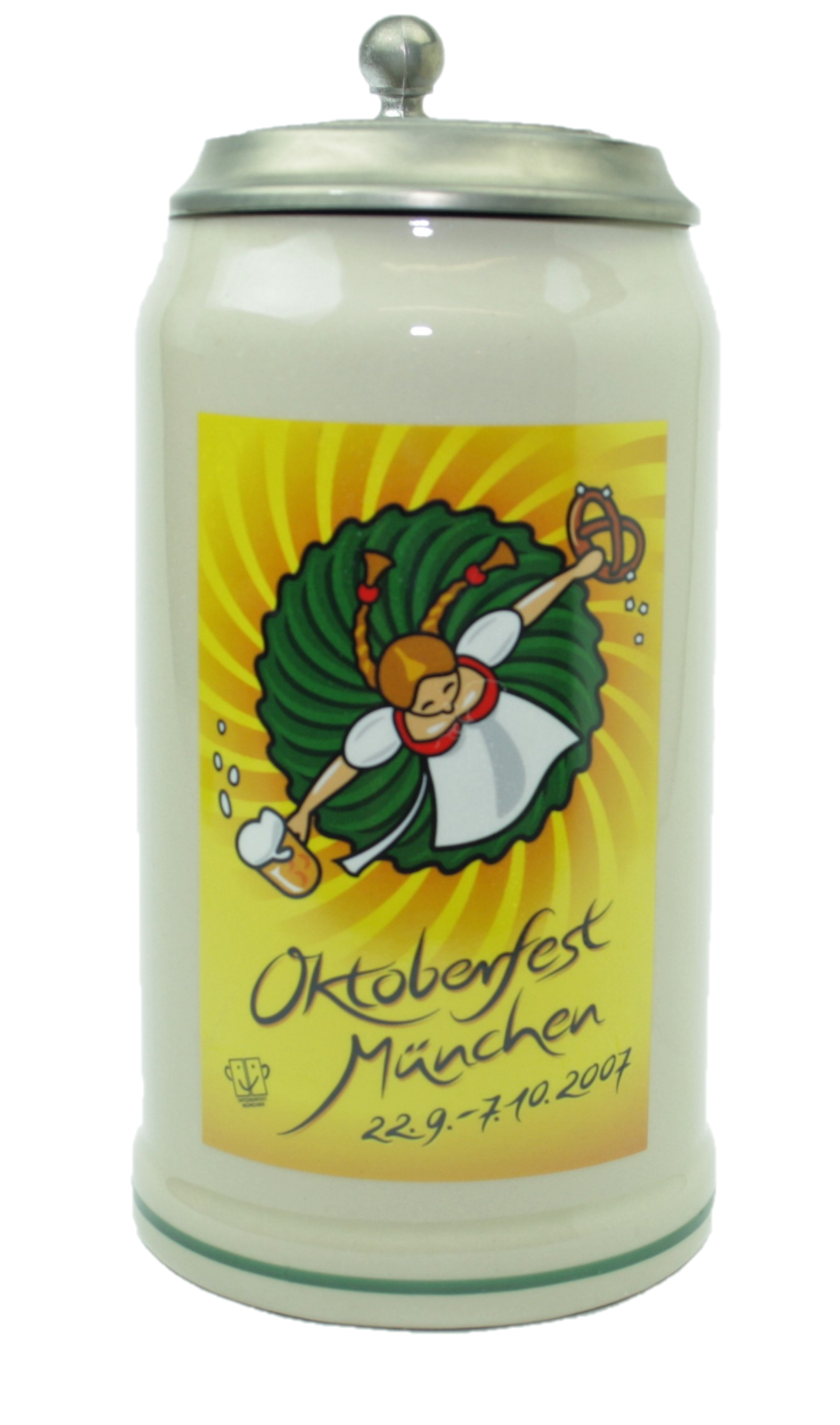 Original Oktoberfestkrug 2007 mit Zinndeckel I Jahreskrug I Zertifikat