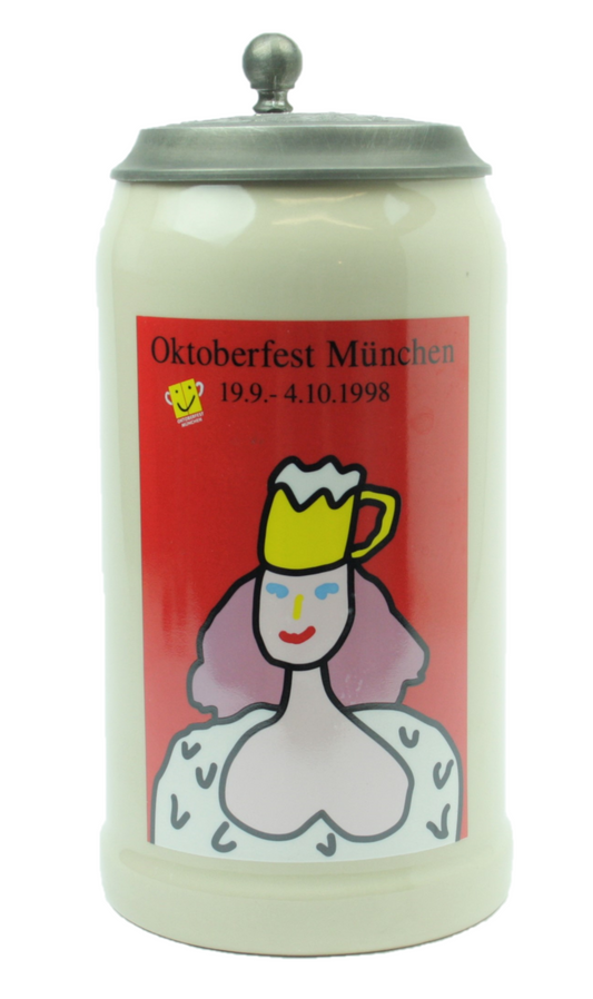 Original Oktoberfestkrug 1998 mit Zinndeckel I Jahreskrug I Zertifikat