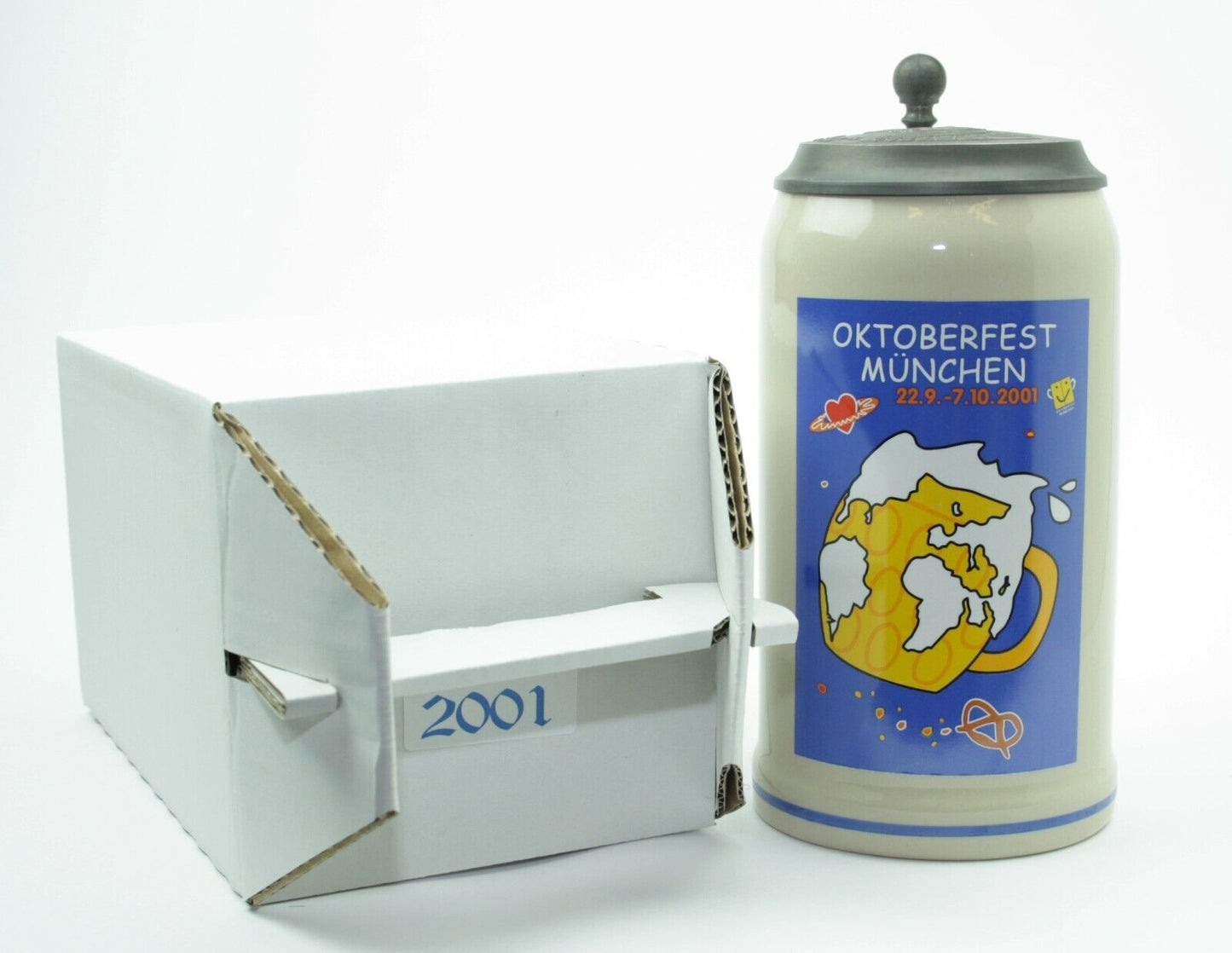 Original Oktoberfestkrug 2001 mit Zinndeckel I Jahreskrug I Zertifikat