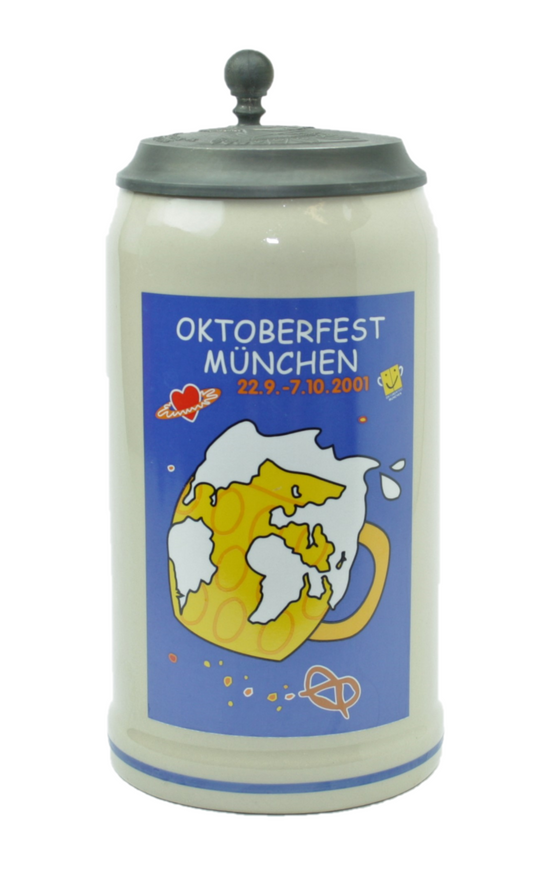 Original Oktoberfestkrug 2001 mit Zinndeckel I Jahreskrug I Zertifikat