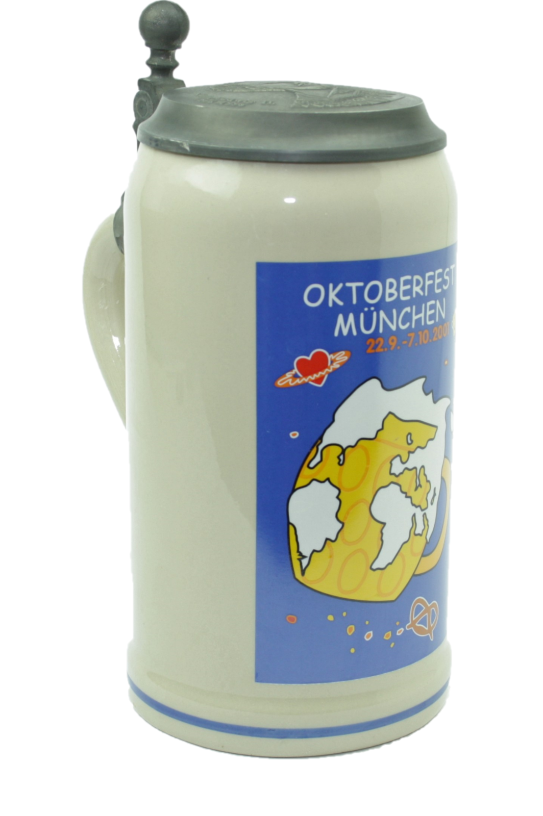 Original Oktoberfestkrug 2001 mit Zinndeckel I Jahreskrug I Zertifikat