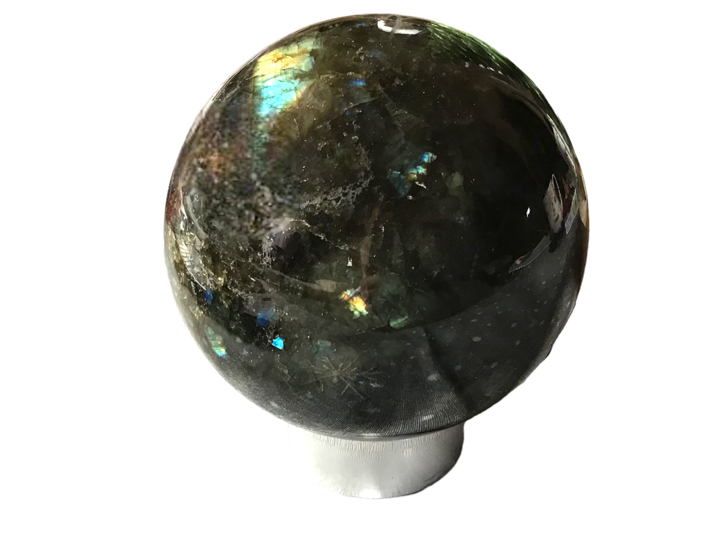 XL Labradorit Kugel mit Ständer| Unikat | 7-8 cm | 600-750 Gramm | A* Qualität I Heilstein I Glücksstein I Chakra-Stein | wunderschöne Formen |