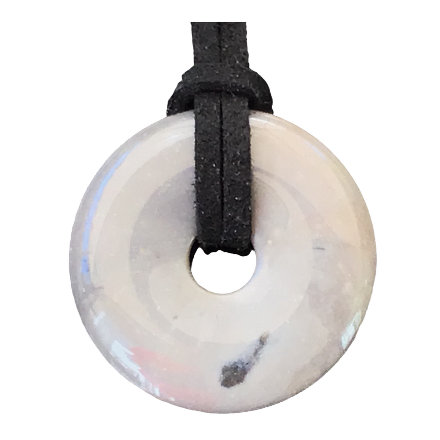 Premium Feuerstein Edelstein-Donut optional als Kette mit versilberter oder vergoldeter Spirale und Wildlederband
